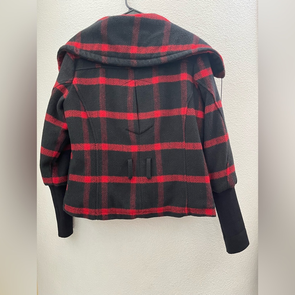 Baby Phat Red and Black Plaid Pea Coat With A Hood - XL - Picture 6 of 13